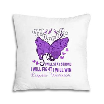 Lupus Awareness Warrior Purple Ribbon Butterfly Wolf Womens Pillow | Mazezy