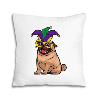 Mardi Gras Pug Cute Dog Carnival Parade Masquerade Party Pillow | Mazezy
