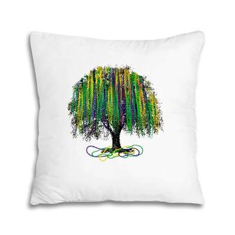 Mardi Gras Tree Beads New Orleans 2022 Watercolor Vintage Pillow | Mazezy