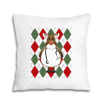 Medical Scrub Top Reindeer Nurse Ugly Argyle Pattern Pillow | Mazezy