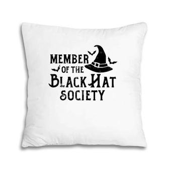 Member Of The Black Hat Society Witch Hat With Bats Pillow | Mazezy