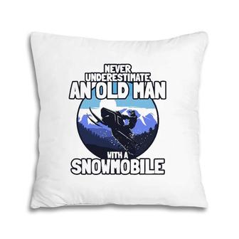 Mens Snowmobiling Gift Old Man With A Snowmobile Mobile Sled Pillow | Mazezy