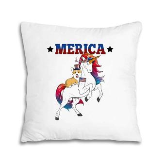Merica Corgi Dog Unicorn Usa American Flag 4Th Of July Gift Pillow | Mazezy
