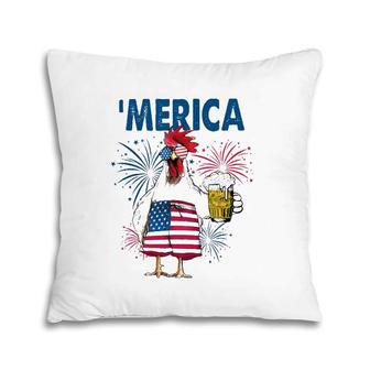 Merica Funny Chicken With Beer Usa Flag 4Th Of July Pillow | Mazezy