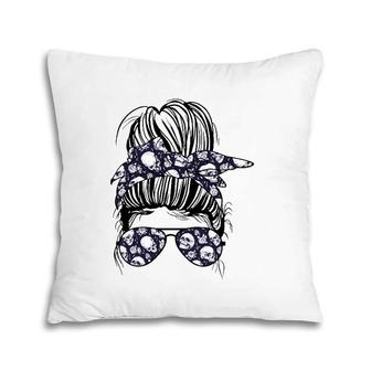 Messy Bun Skull With Flowers Print Sunglasses Goth Women Pillow | Mazezy
