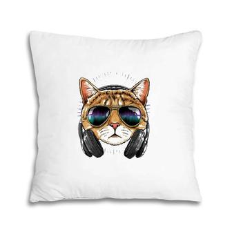 Music Cat Dj With Headphones Musical Cat Lovers Pillow | Mazezy