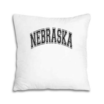 Nebraska Varsity Style Black With Black Text Pillow | Mazezy