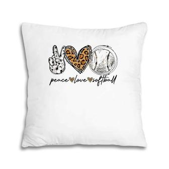 Peace Love Softball Leopard Printed Heart Funny Sport Lovers Pillow | Mazezy