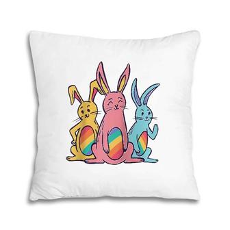 Pride Easter Bunny Rainbow Colors Lgbt Heart Bunnies Easter Pillow | Mazezy