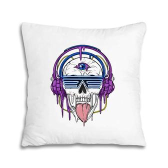 Psychedelic Skull Headphones Psytrance Techno Edm Festival Pillow | Mazezy