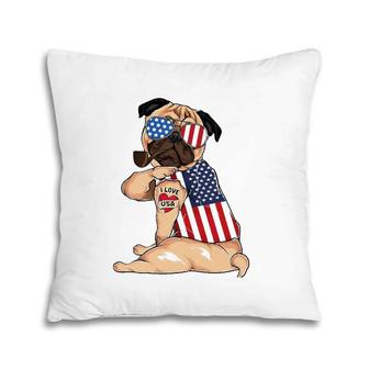 Pug Dog Merica 4Th Of July Usa American Flag Men Women Pillow | Mazezy