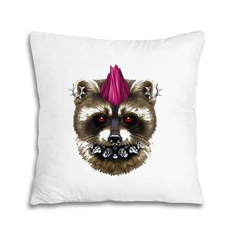 Punk Rock Raccoon With Mohawk And Heavy Metal Makeup Pillow | Mazezy