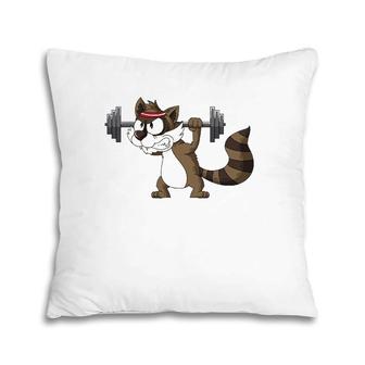 Raccoon Weight Lifting Gym Apparel Barbells Fitness Workout Pillow | Mazezy