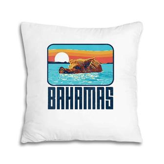 Retro Bahamas Swimming Pig Funny Vintage Feral Hog Beach Pillow | Mazezy