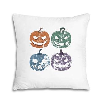 Retro Halloween Creepy Jack O Lantern Faces Trick Or Treat Pillow | Mazezy