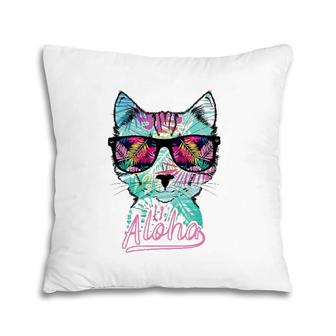 Retro Hawaiian Cat Funny Aloha Hawaii Vintage Gift Pillow | Mazezy