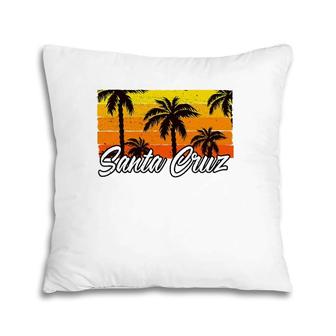 Retro Vintage Santa Cruz California Palm Tree Summer Sunset Pillow | Mazezy
