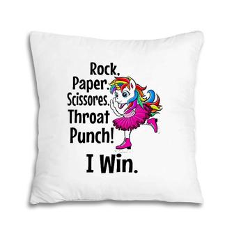 Rock Paper Scissors Throat Punch I Win Funny Pillow | Mazezy