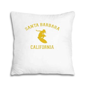 Santa Barbara California College-Style Woman Surfing Pillow | Mazezy
