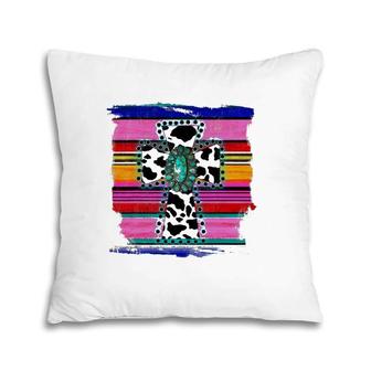 Serape Cow Print Cross Cactus Serape Pillow | Mazezy