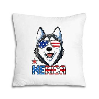 Siberian Husky 4Th Of July Gifts Merica Men American Flag  Pillow
