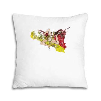Sicilian Map And Flag Souvenir Distressed Sicily Pillow | Mazezy