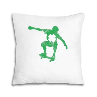 Skate Skater Skateboard Gift St Patrick's Day Shamrock Pillow | Mazezy
