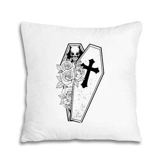 Skeleton Coffin Roses Occult - Flower Floral Skeleton Gothic Pillow | Mazezy