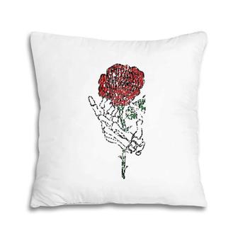 Skeleton Hand Holding Rose Tattoo Clothing Vintage Pillow | Mazezy AU