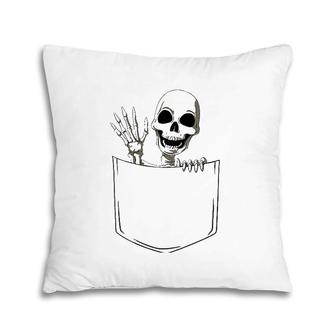 Skeleton Pocket Skeleton Peeking Out Pocket Halloween Pillow | Mazezy