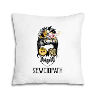 Skull Lady Sewing Sewciopath Funny Pillow | Mazezy