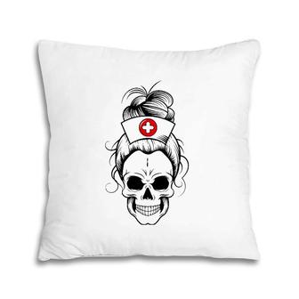 Skull S For Women Messy Bun Hair Nurse Matching Group Pillow | Mazezy