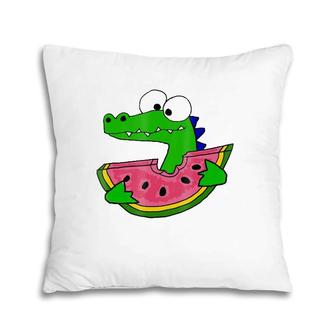 Smiletodaytees Funny Alligator Eating Watermelon Pillow | Mazezy