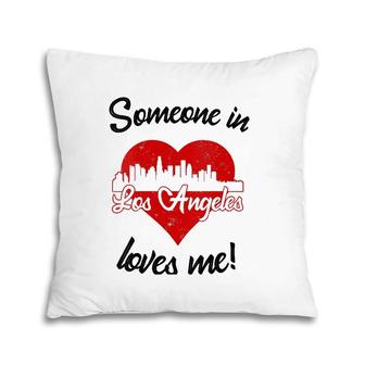 Someone In Los Angeles Loves Me Red Heart Skyline V-Neck Pillow | Mazezy