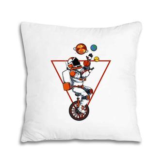 Space Astronaut Bicycle Juggling Planets Cosmic Astronomy Pillow | Mazezy