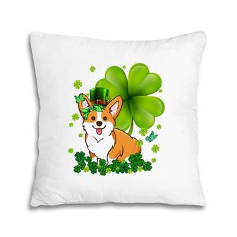 St Patrick's Day Corgi Green Buffalo Plaid Shamrock Women's Pillow | Mazezy