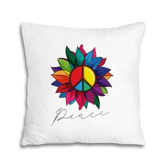 Sunflower Flower Rainbow Peace Sign World Retro Hippie 70'S Pillow | Mazezy AU