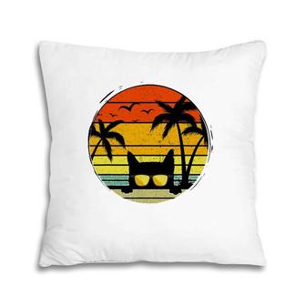 Sunshine Cat Summertime Cool Black Cat Summer Season Vibes Pillow | Mazezy