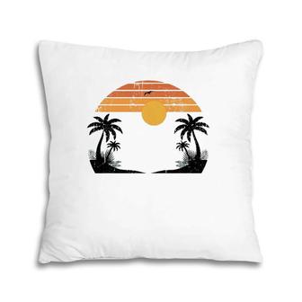 Sunshine Summer Vibes Palm Trees Beach Retro Tropical Summer Pillow | Mazezy