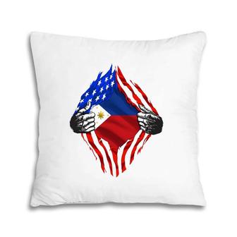 Super Filipino Heritage Philippines Roots Usa Flag Gift Pillow | Mazezy