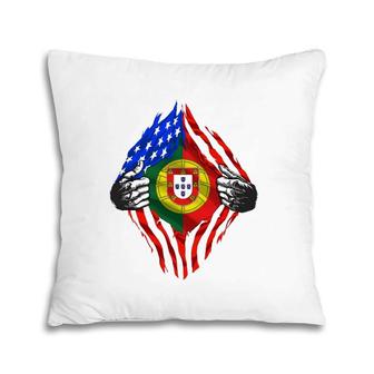 Super Portuguese Heritage Portugal Roots American Flag Gift Pillow | Mazezy