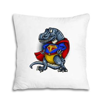 T Rex Dinosaur Cartoon Superhero Retro Cute Dino Tee Pillow | Mazezy
