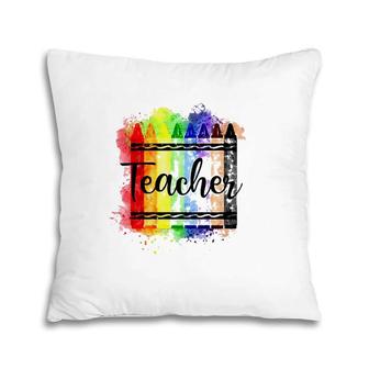 Teacher Teaching Colorful Crayon Splash Pillow | Mazezy
