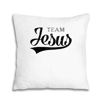 Team Jesus Retro Baseball Jersey Style Christian Raglan Baseball Tee Pillow | Mazezy