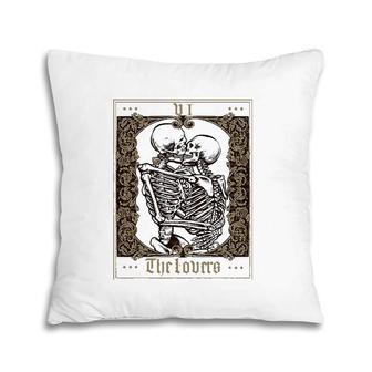 The Lovers Vintage Tarot Card Skeleton Pillow | Mazezy