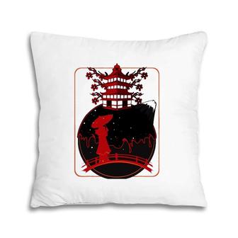 Traditional Japanese Temple Geisha Japan Cherry Blossom Art Pillow | Mazezy UK