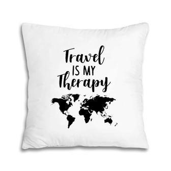 Travel Is My Therapy World Map Traveling Vacation Beach Gift Pillow | Mazezy