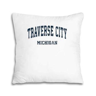 Traverse City Michigan Mi Vintage Varsity Sports Navy Design Pillow