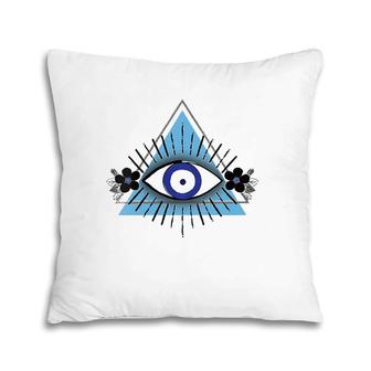 Triangle Blue Evil Eye V-Neck Pillow | Mazezy