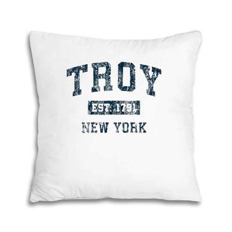 Troy New York Ny Vintage Sports Design Navy Print Pillow | Mazezy AU